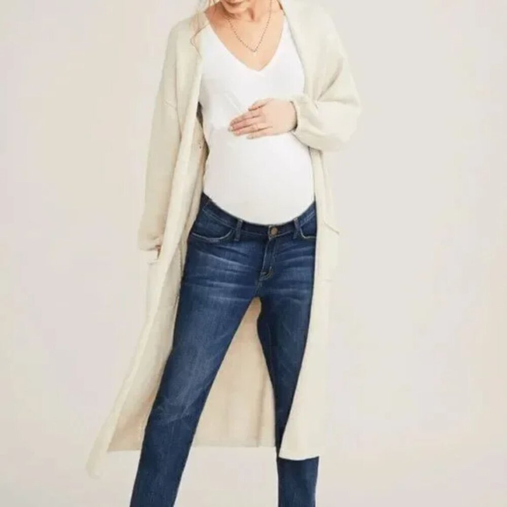 HATCH Maternity Cream 100% Cotton Longline Open Front Cardigan O/S‎ Peru